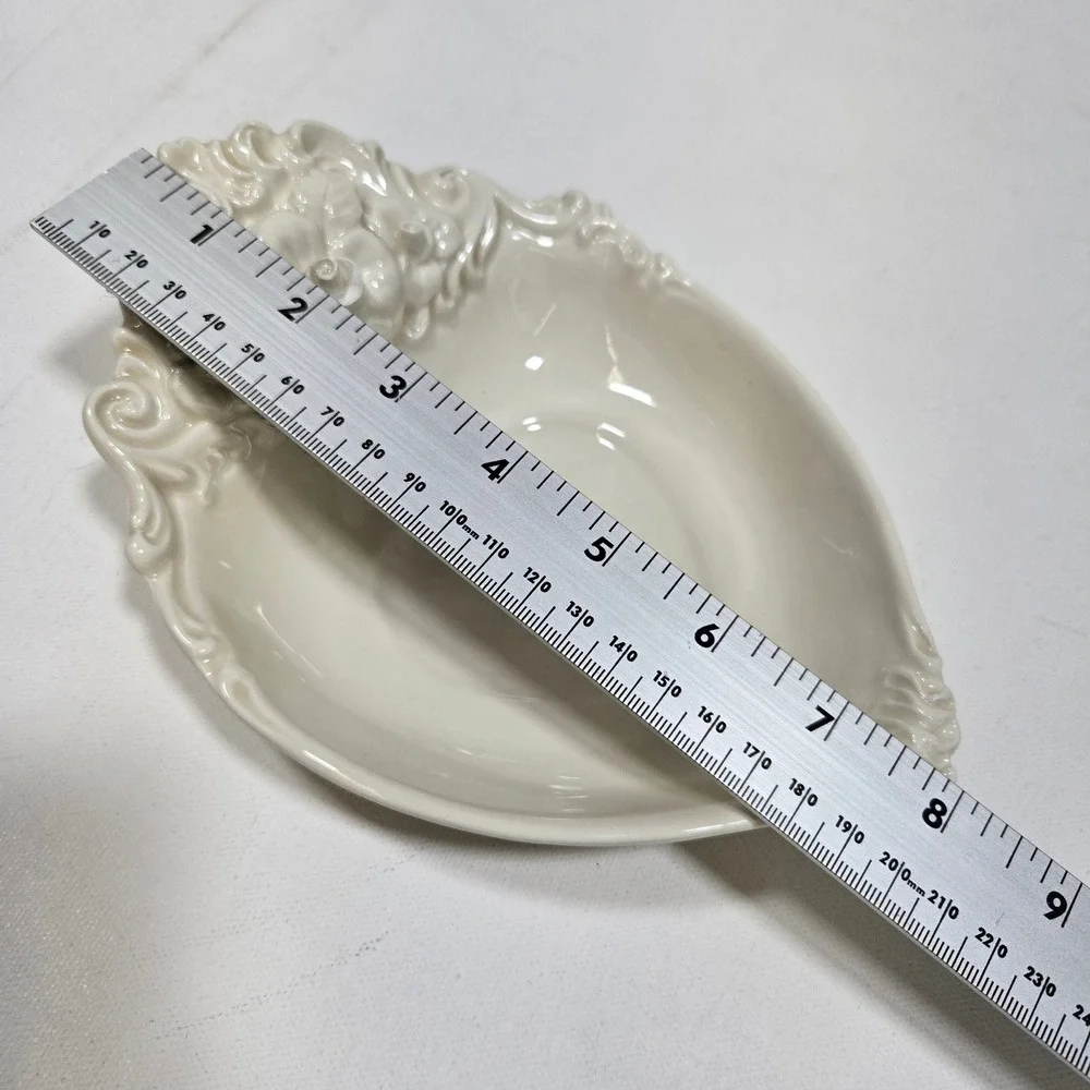 Bullock's Trinket Dish Cream Heart Floral Rose Italian Coquette Ceramic Vintage